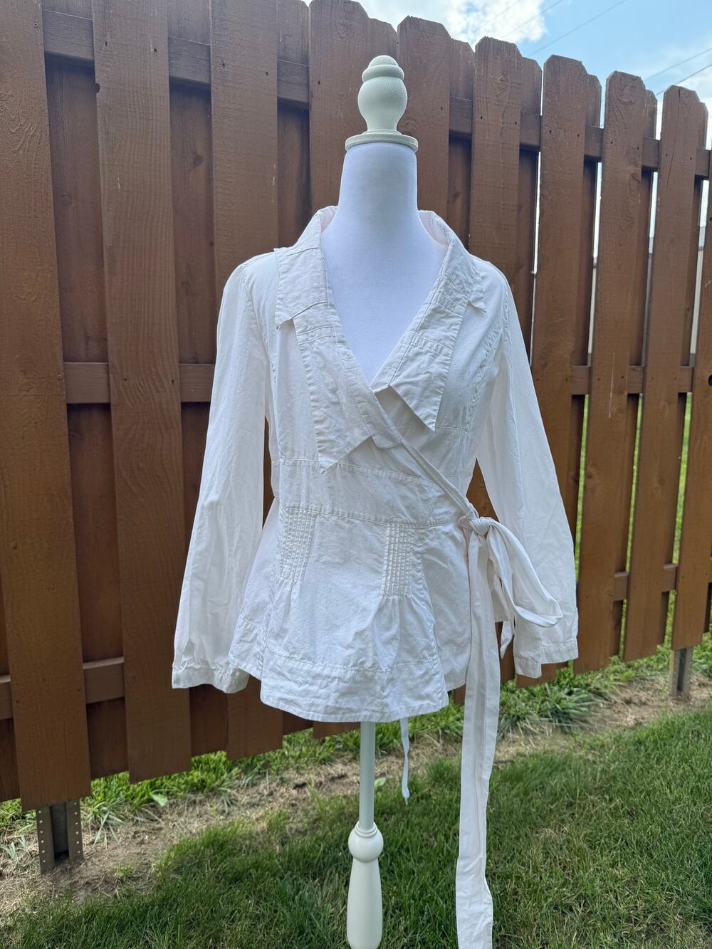 Pete & Greta White Poplin Wrap Shirt Size Small Y2K